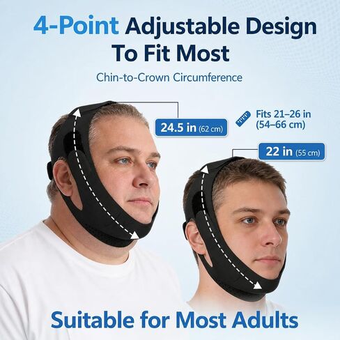 Anti Snore Chin Strap for Sleeping, 4-Point Adjustable Strap to Keep Mouth Closed for Comfortable Sleep and Wake Up Refreshed, Black in Saudi Arabia