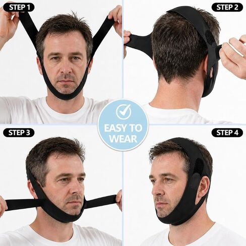Anti Snore Chin Strap for Sleeping, 4-Point Adjustable Strap to Keep Mouth Closed for Comfortable Sleep and Wake Up Refreshed, Black in Saudi Arabia