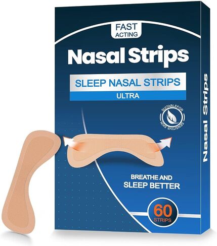 60 Pcs Nasal Strips for Snoring - Extra Strength Nose Strips for Breathing with Strong Adhesion - Sweat Resistant Design for All Day Use - Improves Sleep and Workout Performance - Black in Kuwait
