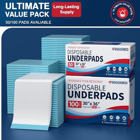 BIGGMED Tear-Resistant Disposable Bed Pads 30" x 36" 100 Count Absorbent Underpads, Chux Thicker Extra Large Incontinence Bed Pads, Pee Pads for Adults, Kids, Elderly, Pets in Saudi Arabia