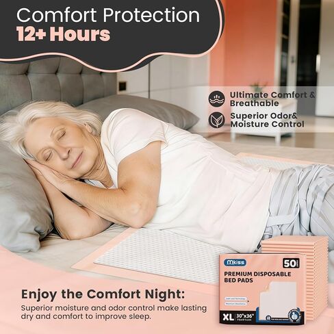 MKISS Bed Pads with Adhesive Strip 30"x36", 50 Count, Thick Absorbent Incontinence Adults Underpads Disposable, Leakproof Pee Pads, Extra Large Pet Training Pads in Saudi Arabia