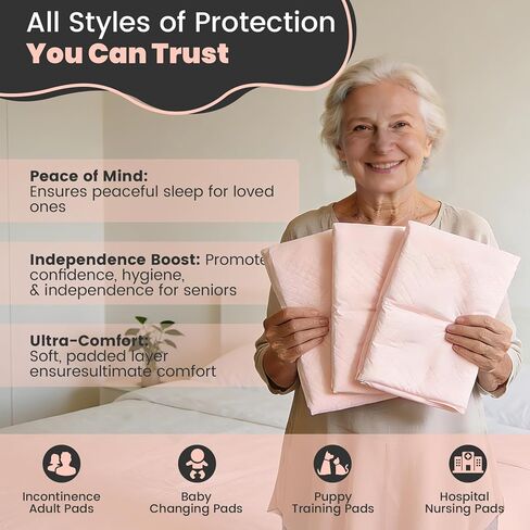 MKISS Bed Pads with Adhesive Strip 30"x36", 50 Count, Thick Absorbent Incontinence Adults Underpads Disposable, Leakproof Pee Pads, Extra Large Pet Training Pads in Saudi Arabia