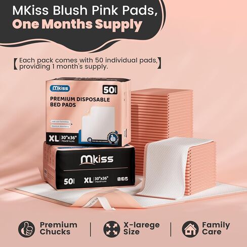 MKISS Bed Pads with Adhesive Strip 30"x36", 50 Count, Thick Absorbent Incontinence Adults Underpads Disposable, Leakproof Pee Pads, Extra Large Pet Training Pads in Saudi Arabia