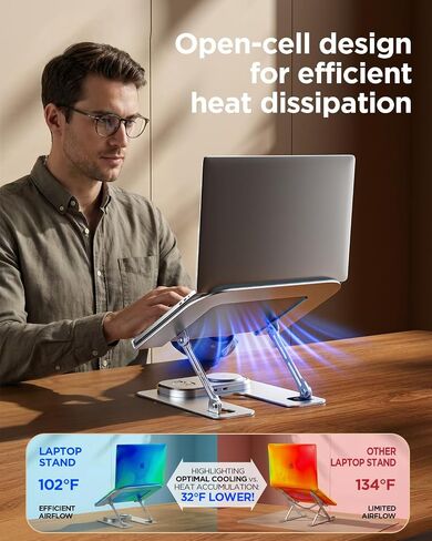 Adjustable Laptop Stand with Wireless Charger, 3-in-1 Charging Station for Phone and Watch, Ergonomic Aluminum Notebook Riser with LED Light, Qi2 Fast Charging (Silvery) in Kuwait