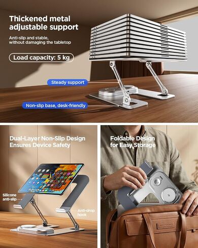 Adjustable Laptop Stand with Wireless Charger, 3-in-1 Charging Station for Phone and Watch, Ergonomic Aluminum Notebook Riser with LED Light, Qi2 Fast Charging (Silvery) in Kuwait