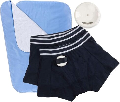 Rodger Wireless Bedwetting Alarm Kit - Bed Wetting System for Kids - Two Moisture Sensing Briefs, Waterproof Bed Pad, Guide Book, Free Mobile App - Child, Navy, Large in Kuwait