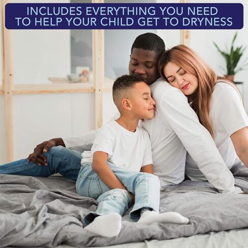 Rodger Wireless Bedwetting Alarm Kit - Bed Wetting System for Kids - Two Moisture Sensing Briefs, Waterproof Bed Pad, Guide Book, Free Mobile App - Child, Navy, Large in Kuwait