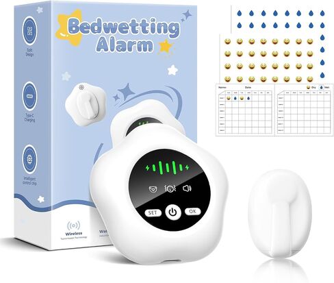 Wireless Bedwetting Alarm 2026 New Compact & Comfortable Wireless Sensor 3Mode Rechargeable Bed Wetting Alarm for Boys and Girls Includes Progress Card in Saudi Arabia