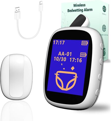 Wireless Bedwetting Alarm for Boys and Girls USB-C Rechargeable, High Sensitivity, Triple Alert with Flashing Light, Loud Sound, Vibration, Pee Alarm, Bedwetting Solutions, Night Time Potty Training in Saudi Arabia