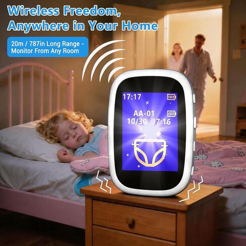 Wireless Bedwetting Alarm for Boys and Girls USB-C Rechargeable, High Sensitivity, Triple Alert with Flashing Light, Loud Sound, Vibration, Pee Alarm, Bedwetting Solutions, Night Time Potty Training in Saudi Arabia