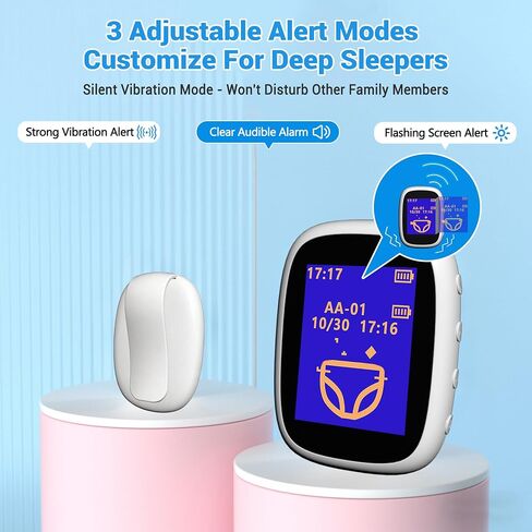 Wireless Bedwetting Alarm for Boys and Girls USB-C Rechargeable, High Sensitivity, Triple Alert with Flashing Light, Loud Sound, Vibration, Pee Alarm, Bedwetting Solutions, Night Time Potty Training in Saudi Arabia