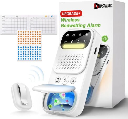 2026 New Wireless Bedwetting Alarm, Bed Wetting Alarm for Boys, Girls or Older Kids, 9 Melodies 3 Modes and UV Mode, Night Light - Pee Alarm for Bedwetting for Kids, Includes Progress Card in Saudi Arabia