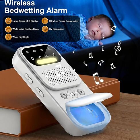 2026 New Wireless Bedwetting Alarm, Bed Wetting Alarm for Boys, Girls or Older Kids, 9 Melodies 3 Modes and UV Mode, Night Light - Pee Alarm for Bedwetting for Kids, Includes Progress Card in Saudi Arabia
