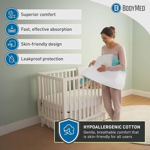 وسادة سفلية BodyMed شديدة الامتصاص وقابلة للغسل وإعادة الاستخدام، مقاس 60.96 × 91.44 سم، عبوة واحدة - مقاومة للماء، سريعة الجفاف، وسادة رضاعة لسلس البول لكبار السن والبالغين والحيوانات الأليفة - السرير والكرسي المتحرك وحماية الأثاث in Kuwait