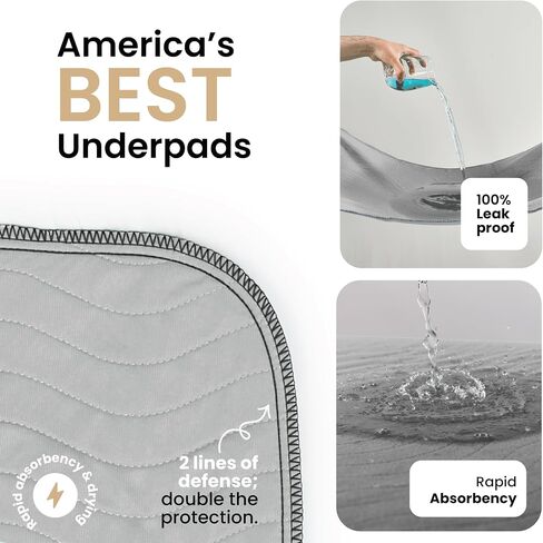 IMPROVIA® Washable Underpads, Heavy Absorbency Reusable Incontinence Pads for Kids, Adults, Elderly, and Pets, Waterproof Protection Floor (Gray, 34"x36" (Pack of 4)) in Saudi Arabia
