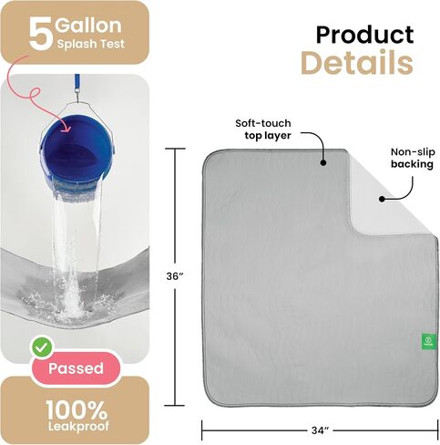 IMPROVIA® Washable Underpads, Heavy Absorbency Reusable Incontinence Pads for Kids, Adults, Elderly, and Pets, Waterproof Protection Floor (Gray, 34"x36" (Pack of 4)) in Saudi Arabia