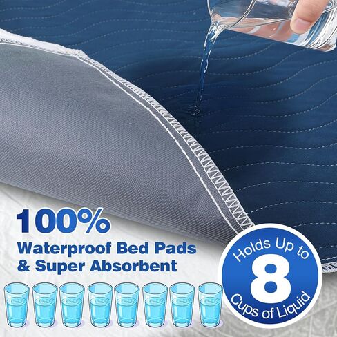 Xfire Bed Pads Washable Waterproof, Heavy Absorbency Reusable Bed Underpads with Tuckable Wings, Incontinence Bed Pads for Adults and Kids, Mattress Protector, Fits Twin/Twin XL Size Bed (Navy) in Saudi Arabia