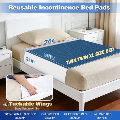 Xfire Bed Pads Washable Waterproof, Heavy Absorbency Reusable Bed Underpads with Tuckable Wings, Incontinence Bed Pads for Adults and Kids, Mattress Protector, Fits Twin/Twin XL Size Bed (Navy) in Saudi Arabia