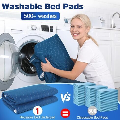 Xfire Bed Pads Washable Waterproof, Heavy Absorbency Reusable Bed Underpads with Tuckable Wings, Incontinence Bed Pads for Adults and Kids, Mattress Protector, Fits Twin/Twin XL Size Bed (Navy) in Saudi Arabia