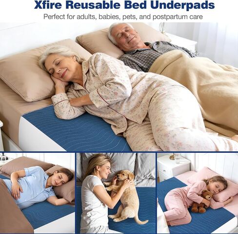Xfire Bed Pads Washable Waterproof, Heavy Absorbency Reusable Bed Underpads with Tuckable Wings, Incontinence Bed Pads for Adults and Kids, Mattress Protector, Fits Twin/Twin XL Size Bed (Navy) in Saudi Arabia