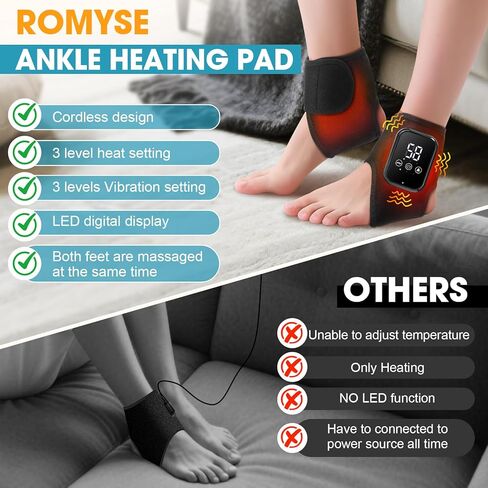 2-Pack Ankle Heating Pad, Cordless Ankle Massager with Heat, Heated Wraps for Foot & Ankle, 3 Heat & Vibration Settings, Auto Shut-Off, Gifts for Women Men in Saudi Arabia