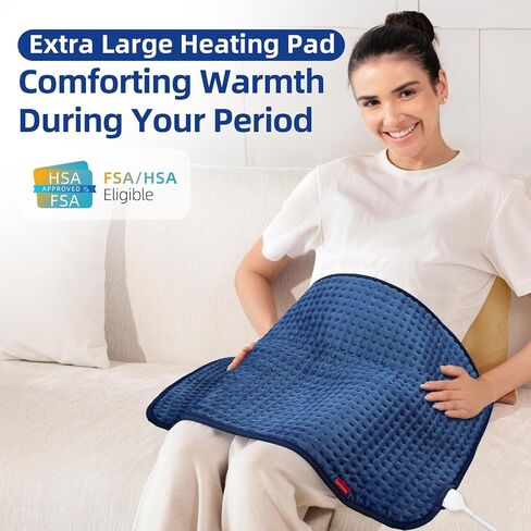 Comfytemp Extra Large Heating Pad for Back & Period, 33''x 17'' King Size FSA Eligible Pack, Birthday Gifts for Women Men Mom Dad & Fathers Day Gift, HSA Electric XL Heat Wrap for Body, Washable, Blue in Kuwait