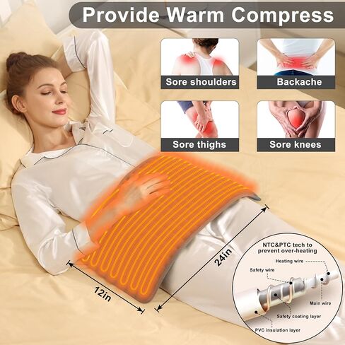 Heating Pad Electric Heat Pad, Hot Heated Pad,Multiple Temp and Timer Settings,Suitable for Shoulders, Neck, arms, Abdomen, Back, Legs, etc. (Gray Green, 24"X12") in Kuwait