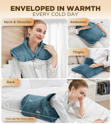 Graphene-Infused Heating Pad 3X Deeper Muscle Relief, Weighted Instant Heating Pads for Neck and Shoulders, Heated Wrap with 6 Heat Options and 4 Auto-Off Timer, Gifts for Mom Women Christmas Birthday in Kuwait