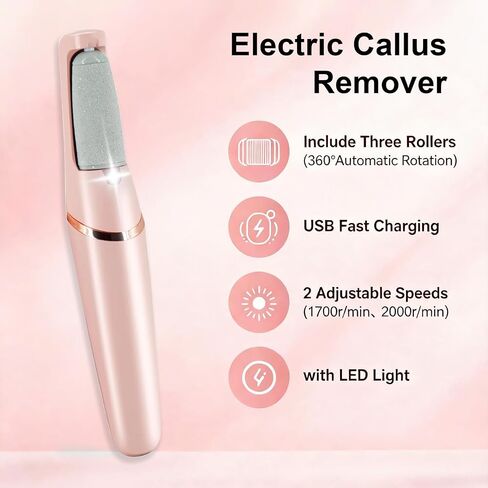 Upgraded Electric Callus Remover for Feet, Rechargeable Portable Foot File with 2-Speeds & 2 Grinding Heads, Waterproof Electric Pedicure Tool for Dry Dead Skin Callus Removal, Foot & Hand Care in Saudi Arabia