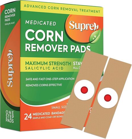 SupreH Corn Removers for Toes Feet Bandages: Corn Cushions and Small Callus Removal with 40% Salicylic Acid Long Adhesive - for Adult Seniors Nurses Hikers Athletes Men Women Pads 22 P in Kuwait