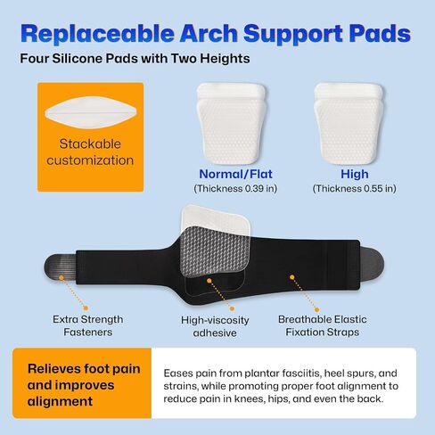 NEVVIS Arch Support Braces with Replaceable Gel Pads, Adjustable Orthotic Arch Support for Women Men, Relief for Plantar Fasciitis, High Arch, Flat Feet, Foot Fatigue, Arch Pain, 4 Pads with 2 Heights in Saudi Arabia