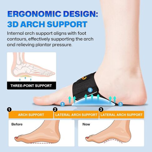 NEVVIS Arch Support Braces with Replaceable Gel Pads, Adjustable Orthotic Arch Support for Women Men, Relief for Plantar Fasciitis, High Arch, Flat Feet, Foot Fatigue, Arch Pain, 4 Pads with 2 Heights in Saudi Arabia