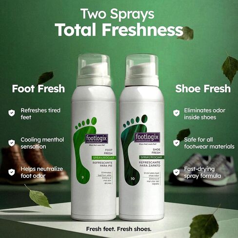 Footlogix Fresh Steps Essentials 2 Piece Kit Foot and Shoe Fresh Spray Tea Tree Oil Menthol Foot Odor Eliminator Shoe Deodorizer for Sweat Control Long Lasting Freshness Daily Use (4.23 oz, 125ml) in Saudi Arabia