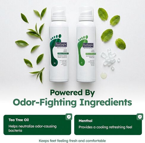 Footlogix Fresh Steps Essentials 2 Piece Kit Foot and Shoe Fresh Spray Tea Tree Oil Menthol Foot Odor Eliminator Shoe Deodorizer for Sweat Control Long Lasting Freshness Daily Use (4.23 oz, 125ml) in Saudi Arabia