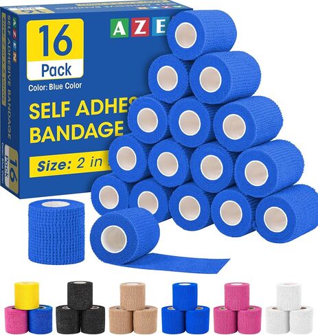 AZEN 16 Pack Self Adhesive Bandage Wrap, 2" X 5 Yards Elastic Cohesive Bandage Wrap, Color Athletic Tape, Vet Wrap, Ankle Tape in Kuwait