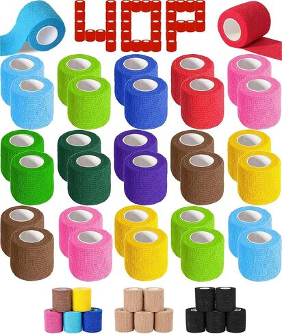 AZEN 16 Pack Self Adhesive Bandage Wrap, 2" X 5 Yards Elastic Cohesive Bandage Wrap, Color Athletic Tape, Vet Wrap, Ankle Tape in Kuwait