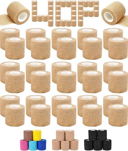 AZEN 16 Pack Self Adhesive Bandage Wrap, 2" X 5 Yards Elastic Cohesive Bandage Wrap, Color Athletic Tape, Vet Wrap, Ankle Tape in Kuwait