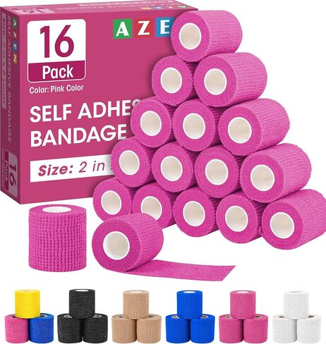 AZEN 16 Pack Self Adhesive Bandage Wrap, 2" X 5 Yards Elastic Cohesive Bandage Wrap, Color Athletic Tape, Vet Wrap, Ankle Tape in Kuwait
