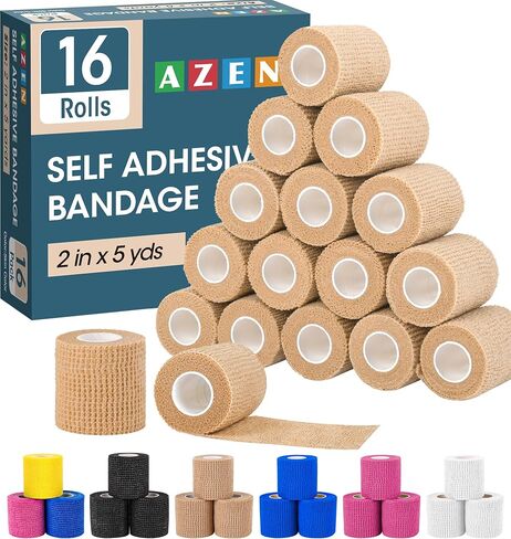 AZEN 16 Pack Self Adhesive Bandage Wrap, 2" X 5 Yards Elastic Cohesive Bandage Wrap, Color Athletic Tape, Vet Wrap, Ankle Tape in Kuwait