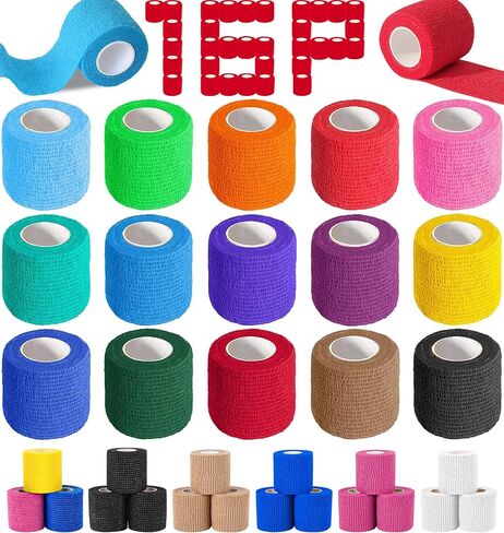 AZEN 16 Pack Self Adhesive Bandage Wrap, 2" X 5 Yards Elastic Cohesive Bandage Wrap, Color Athletic Tape, Vet Wrap, Ankle Tape in Kuwait