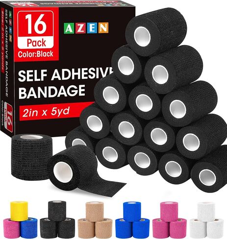 AZEN 16 Pack Self Adhesive Bandage Wrap, 2" X 5 Yards Elastic Cohesive Bandage Wrap, Color Athletic Tape, Vet Wrap, Ankle Tape in Kuwait