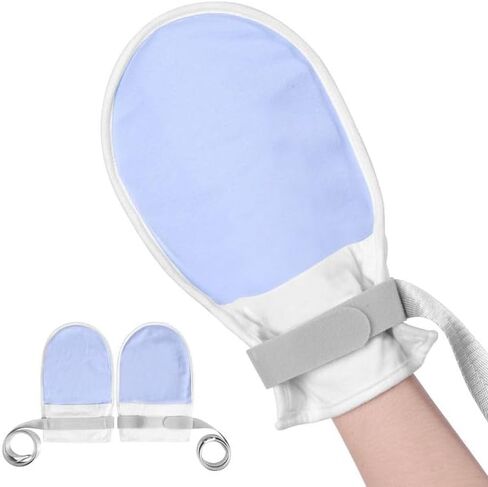 ENLUNTRA 2PCs Medical Restraint Gloves with Touch Fasteners and Long Strap, Soft and Skin-Friendly, Anti-Scratch Safety Hand Mittens for Elderly, Dementia Patients(Blue). in Saudi Arabia