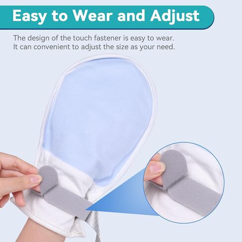 ENLUNTRA 2PCs Medical Restraint Gloves with Touch Fasteners and Long Strap, Soft and Skin-Friendly, Anti-Scratch Safety Hand Mittens for Elderly, Dementia Patients(Blue). in Saudi Arabia