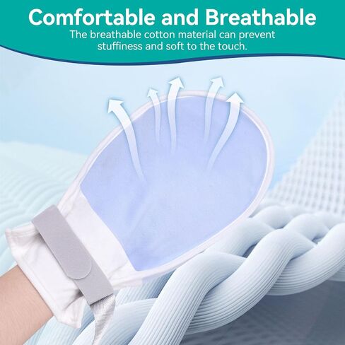 ENLUNTRA 2PCs Medical Restraint Gloves with Touch Fasteners and Long Strap, Soft and Skin-Friendly, Anti-Scratch Safety Hand Mittens for Elderly, Dementia Patients(Blue). in Saudi Arabia