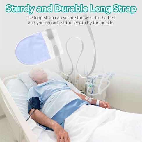 ENLUNTRA 2PCs Medical Restraint Gloves with Touch Fasteners and Long Strap, Soft and Skin-Friendly, Anti-Scratch Safety Hand Mittens for Elderly, Dementia Patients(Blue). in Saudi Arabia