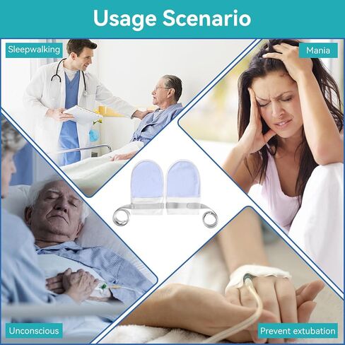ENLUNTRA 2PCs Medical Restraint Gloves with Touch Fasteners and Long Strap, Soft and Skin-Friendly, Anti-Scratch Safety Hand Mittens for Elderly, Dementia Patients(Blue). in Saudi Arabia