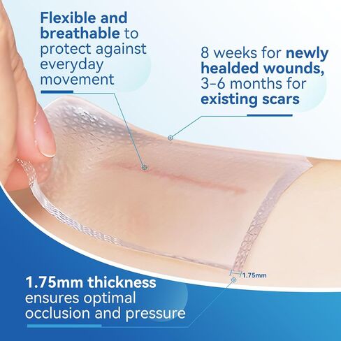 Silicone Scar Sheets - 1.75mm Ultra-Thick & Trimmable, For Old & New Scars from C-Section, Surgery, Keloids, Burns, 4.7" x 5.9" Clear Gel Strips in Saudi Arabia