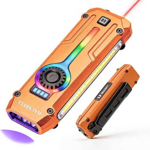 HAUSBELL Flat EDC Flashlight 1800 High Lumens, Stainless Steel Rechargeable Pocket Light with UV Blacklight, Red Light for Cats, Arrow-Shaped RGB Beacon, Magnetic Work Light, USB-C Stepless Dimming in Saudi Arabia