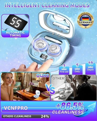 Pro 3.0 Portable Ultrasonic Contact Lens Cleaner【Rechargeable】【50KHz Germany Super Motor】【Top1 Intelligent Chip-Smart Modes】Gentle Cleaning & 99% Brightness, Soft Contact Lens Tools Home Travel (Blue) in Saudi Arabia