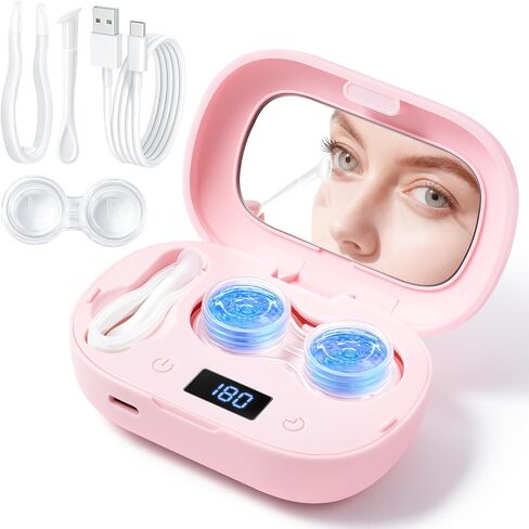 Portable Contact Lens Cleaner with Blue Light,LXIANGN Rechargeable Contact Lens Cleaner with Mirror, 3 Timing Modes for Disposal Soft Lens, Hard Lens, Contact Lens (White) in Saudi Arabia